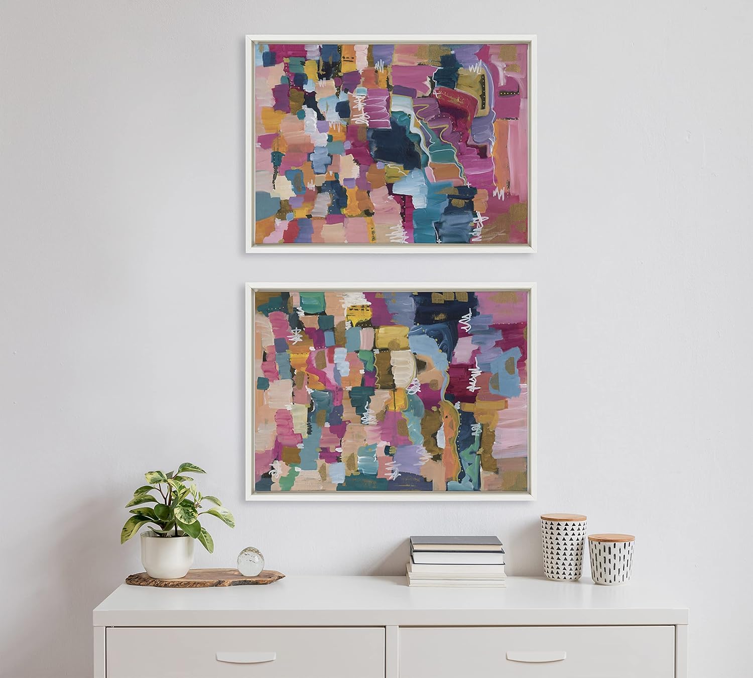 Kate and Laurel Sylvie Applause Framed Canvas Wall Art Set by Leah Nadeau Set of 2 18x24 Gold Decorative Colorful Abstract Art Print for WallWhite