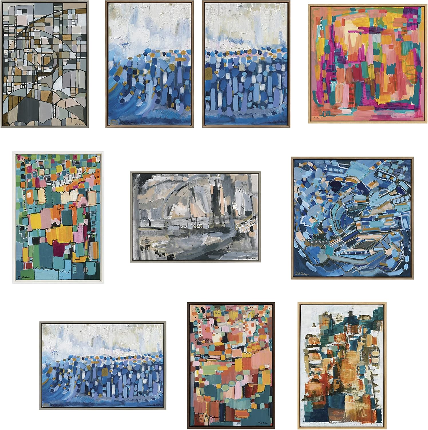 Kate and Laurel Sylvie Applause Framed Canvas Wall Art Set by Leah Nadeau Set of 2 18x24 Gold Decorative Colorful Abstract Art Print for WallWhite