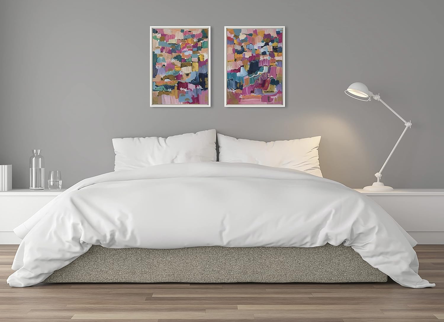 Kate and Laurel Sylvie Applause Framed Canvas Wall Art Set by Leah Nadeau Set of 2 18x24 Gold Decorative Colorful Abstract Art Print for WallWhite