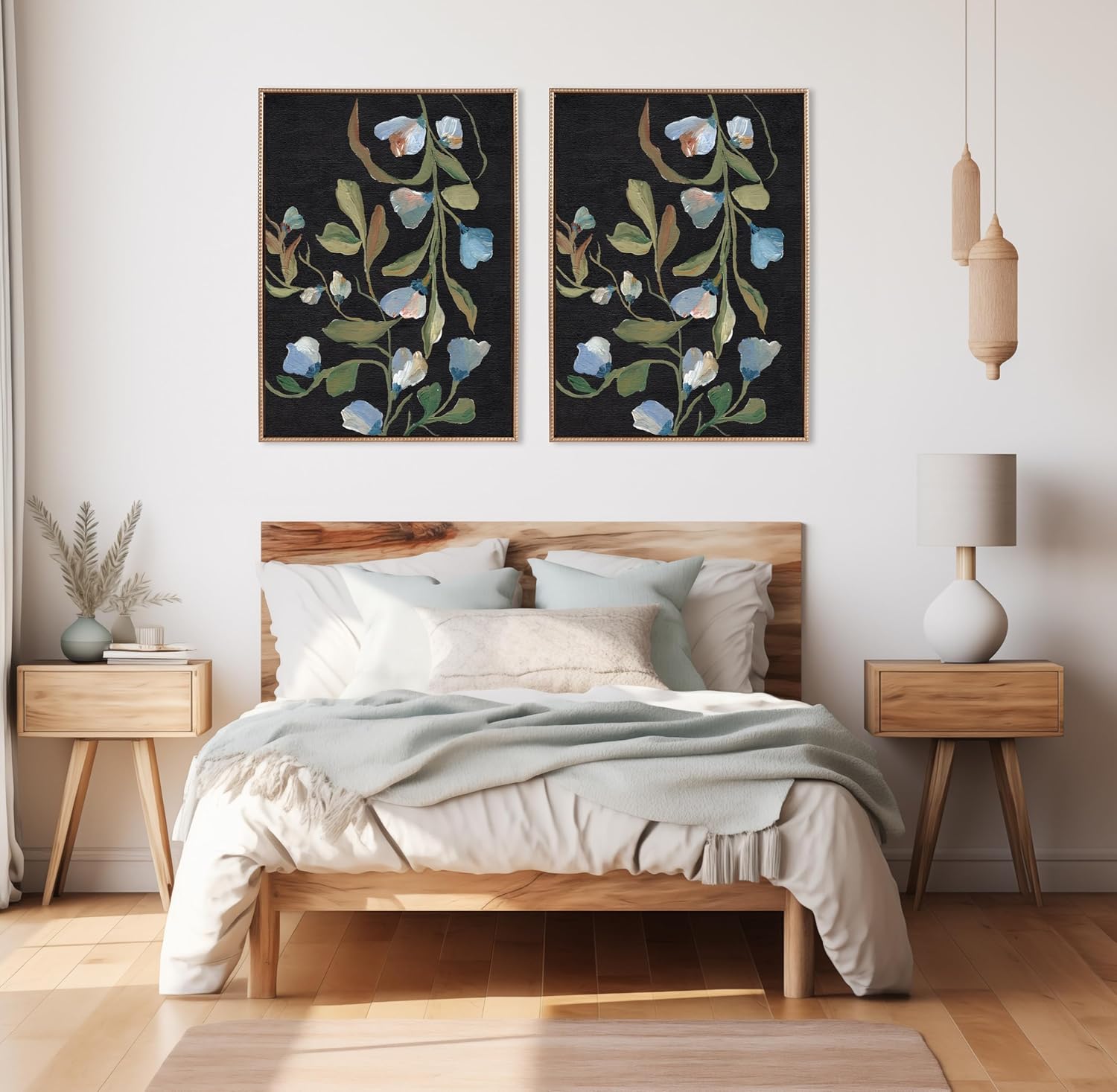 Kate and Laurel Sylvie Beaded Foliage I and Foliage III Vintage Framed Canvas Wall Art Set by Nikita Jariwala 2 Piece Set 28x38 Gold Blue Flowers Art for WallGold