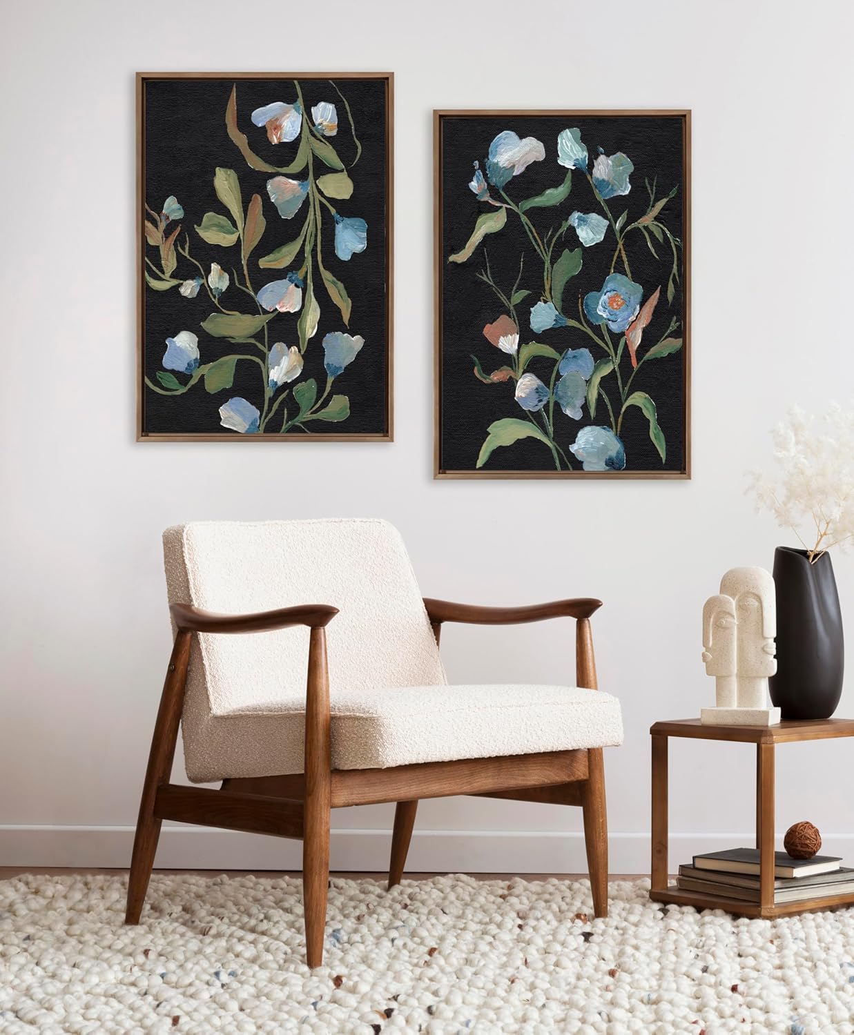 Kate and Laurel Sylvie Beaded Foliage I and Foliage III Vintage Framed Canvas Wall Art Set by Nikita Jariwala 2 Piece Set 28x38 Gold Blue Flowers Art for WallGold