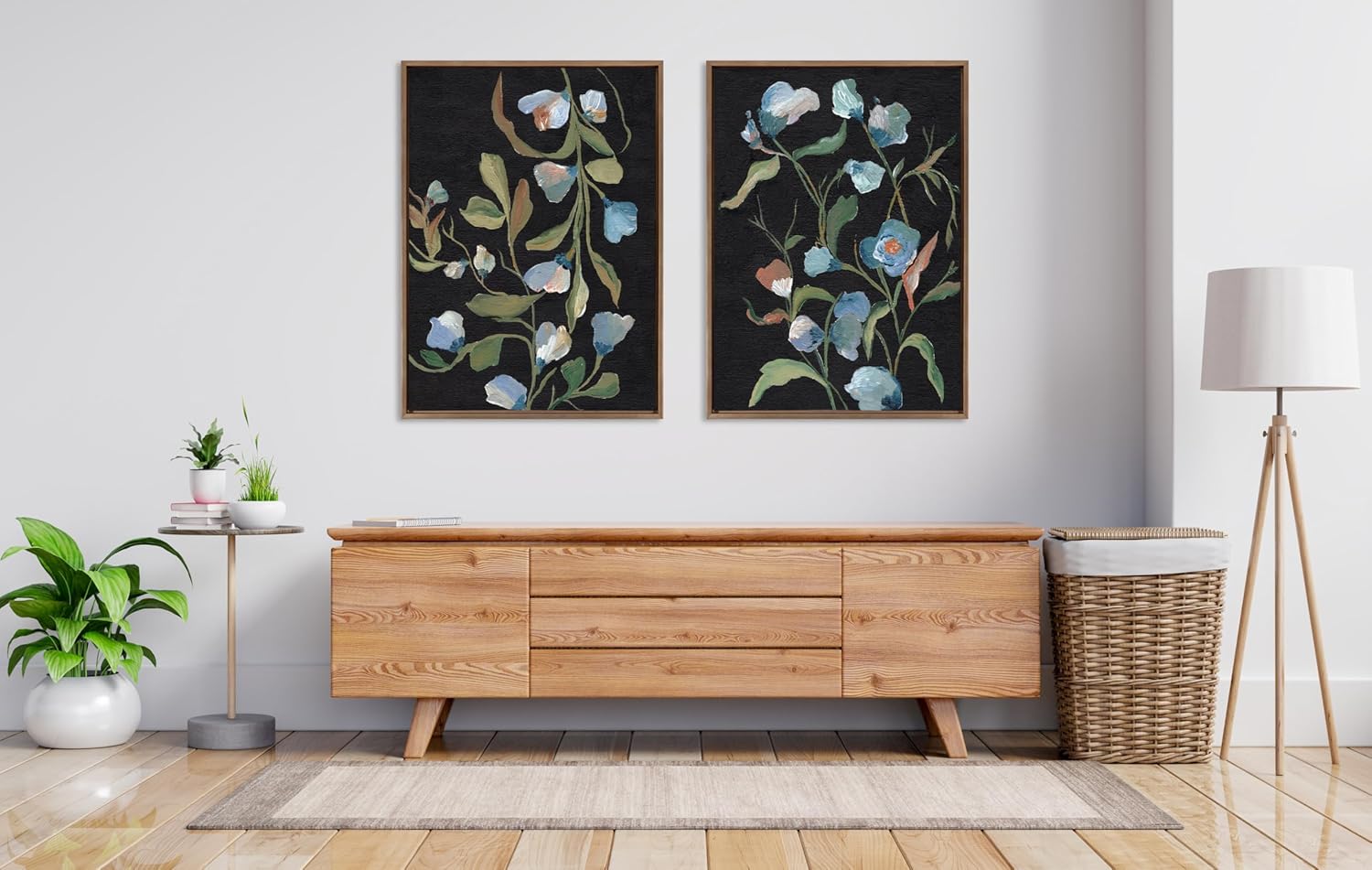 Kate and Laurel Sylvie Beaded Foliage I and Foliage III Vintage Framed Canvas Wall Art Set by Nikita Jariwala 2 Piece Set 28x38 Gold Blue Flowers Art for WallGold