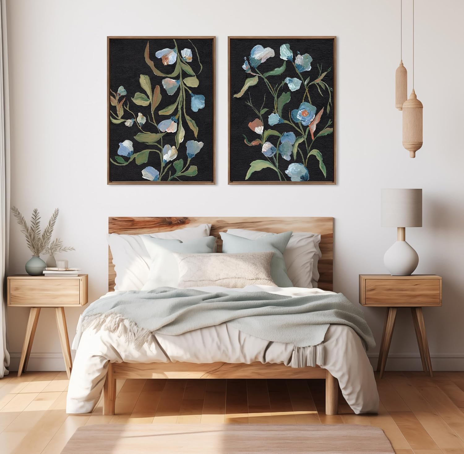 Kate and Laurel Sylvie Beaded Foliage I and Foliage III Vintage Framed Canvas Wall Art Set by Nikita Jariwala 2 Piece Set 28x38 Gold Blue Flowers Art for WallGold