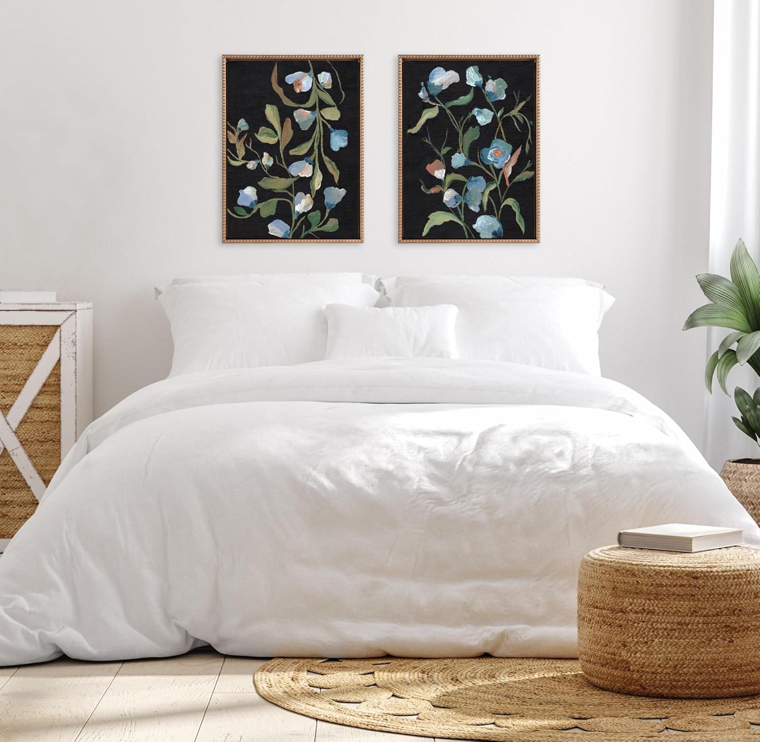 Kate and Laurel Sylvie Beaded Foliage I and Foliage III Vintage Framed Canvas Wall Art Set by Nikita Jariwala 2 Piece Set 28x38 Gold Blue Flowers Art for WallGold