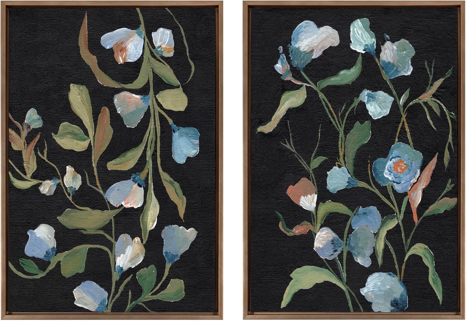 Kate and Laurel Sylvie Beaded Foliage I and Foliage III Vintage Framed Canvas Wall Art Set by Nikita Jariwala 2 Piece Set 28x38 Gold Blue Flowers Art for WallGold