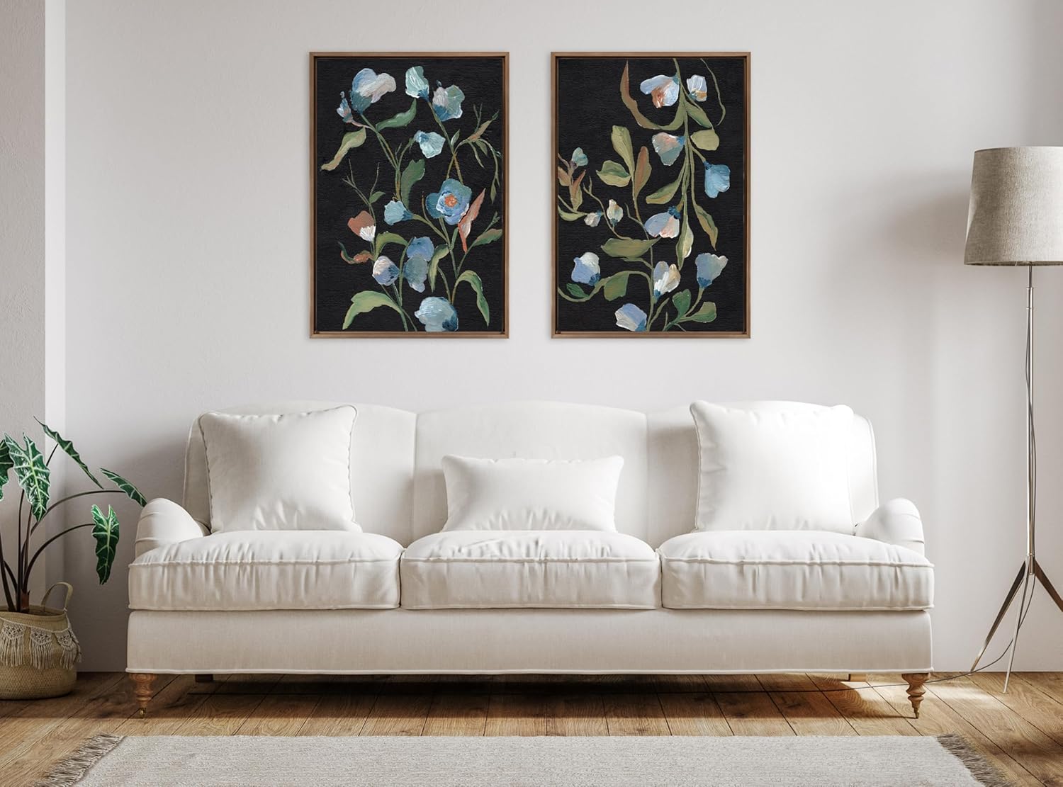 Kate and Laurel Sylvie Beaded Foliage I and Foliage III Vintage Framed Canvas Wall Art Set by Nikita Jariwala 2 Piece Set 28x38 Gold Blue Flowers Art for WallGold