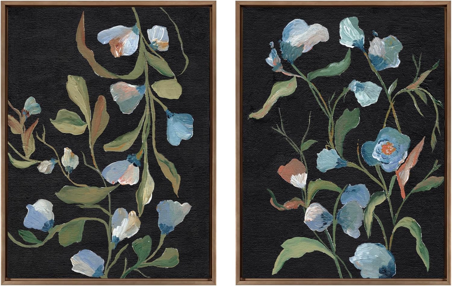 Kate and Laurel Sylvie Beaded Foliage I and Foliage III Vintage Framed Canvas Wall Art Set by Nikita Jariwala 2 Piece Set 28x38 Gold Blue Flowers Art for WallGold