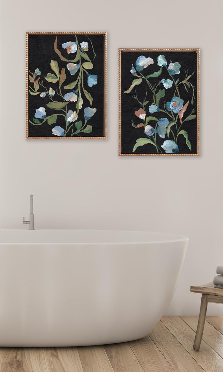 Kate and Laurel Sylvie Beaded Foliage I and Foliage III Vintage Framed Canvas Wall Art Set by Nikita Jariwala 2 Piece Set 28x38 Gold Blue Flowers Art for WallGold