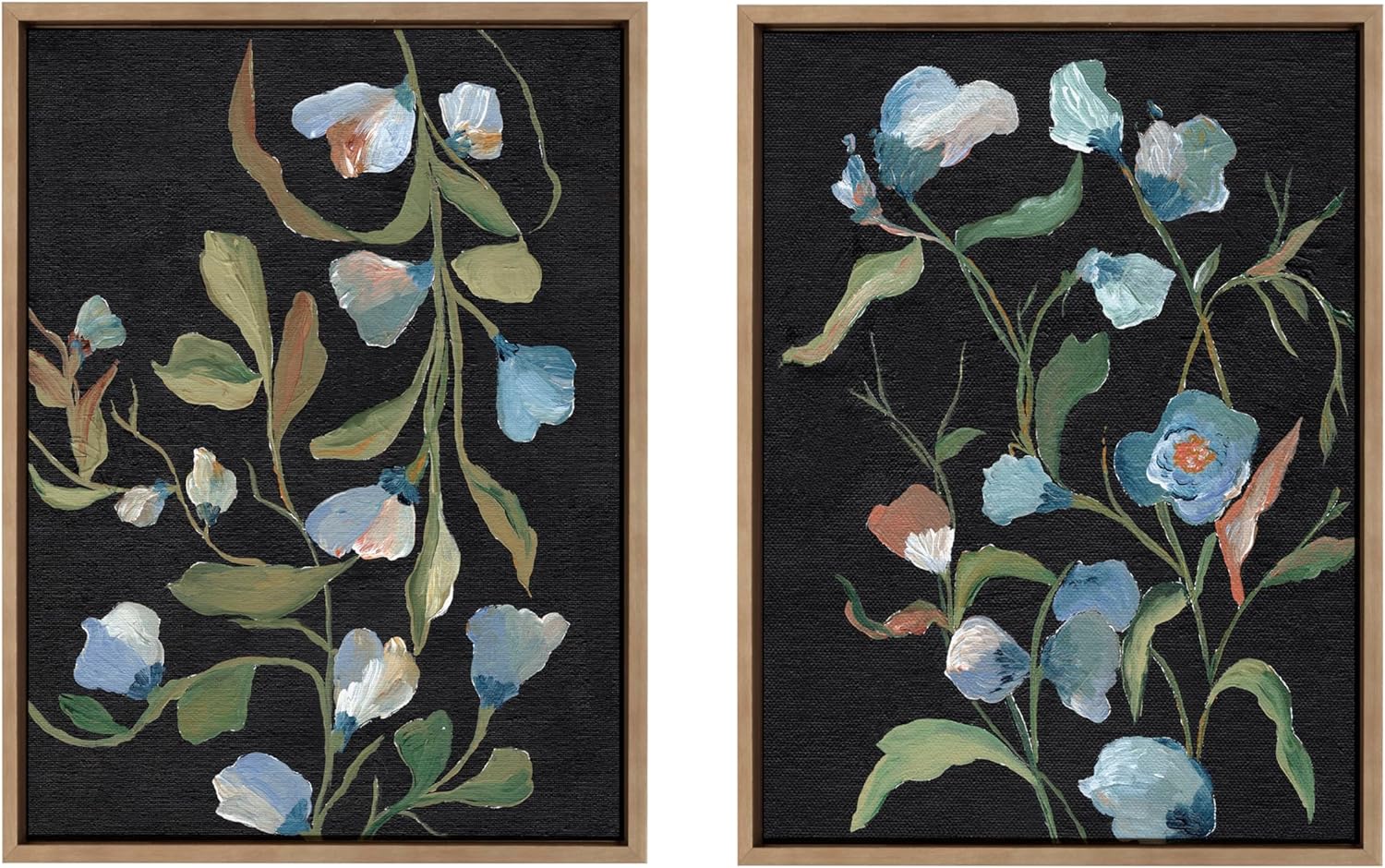 Kate and Laurel Sylvie Beaded Foliage I and Foliage III Vintage Framed Canvas Wall Art Set by Nikita Jariwala 2 Piece Set 28x38 Gold Blue Flowers Art for WallGold