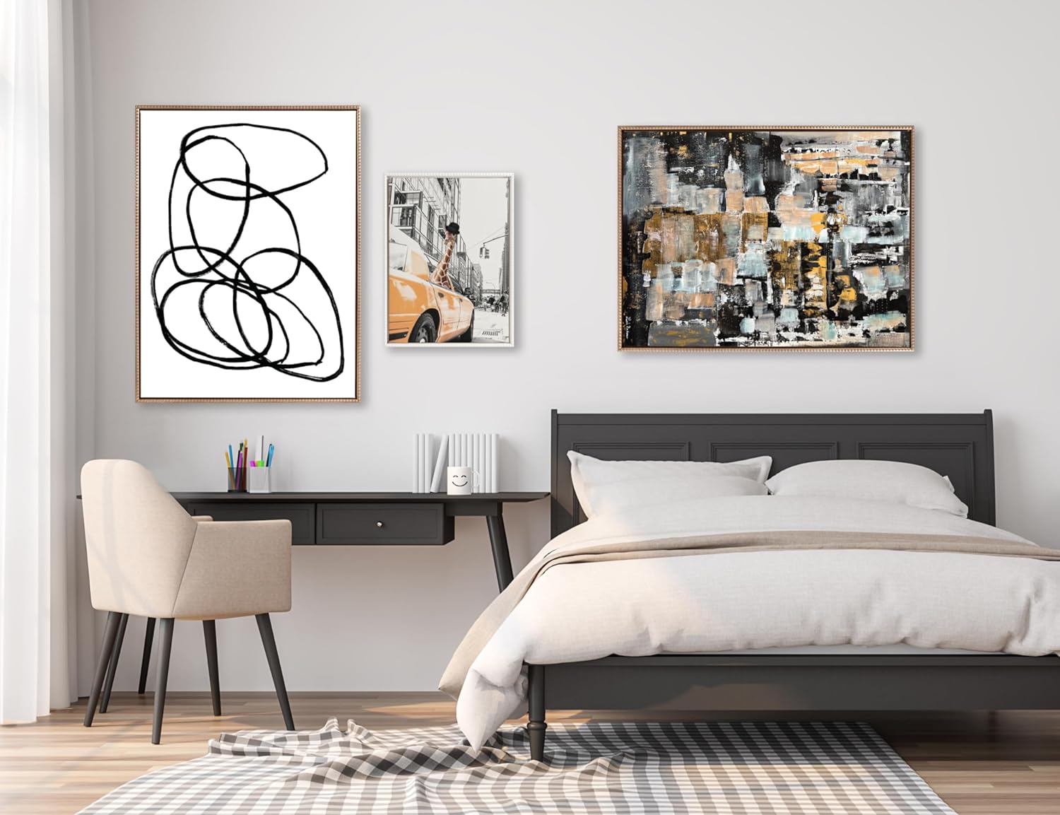 Kate and Laurel Sylvie Beaded NC Ring of Light Vintage Framed Canvas Wall Art by Nikki Chu 315x415 Gold Oversized Abstract BlackandWhite Art for Wall