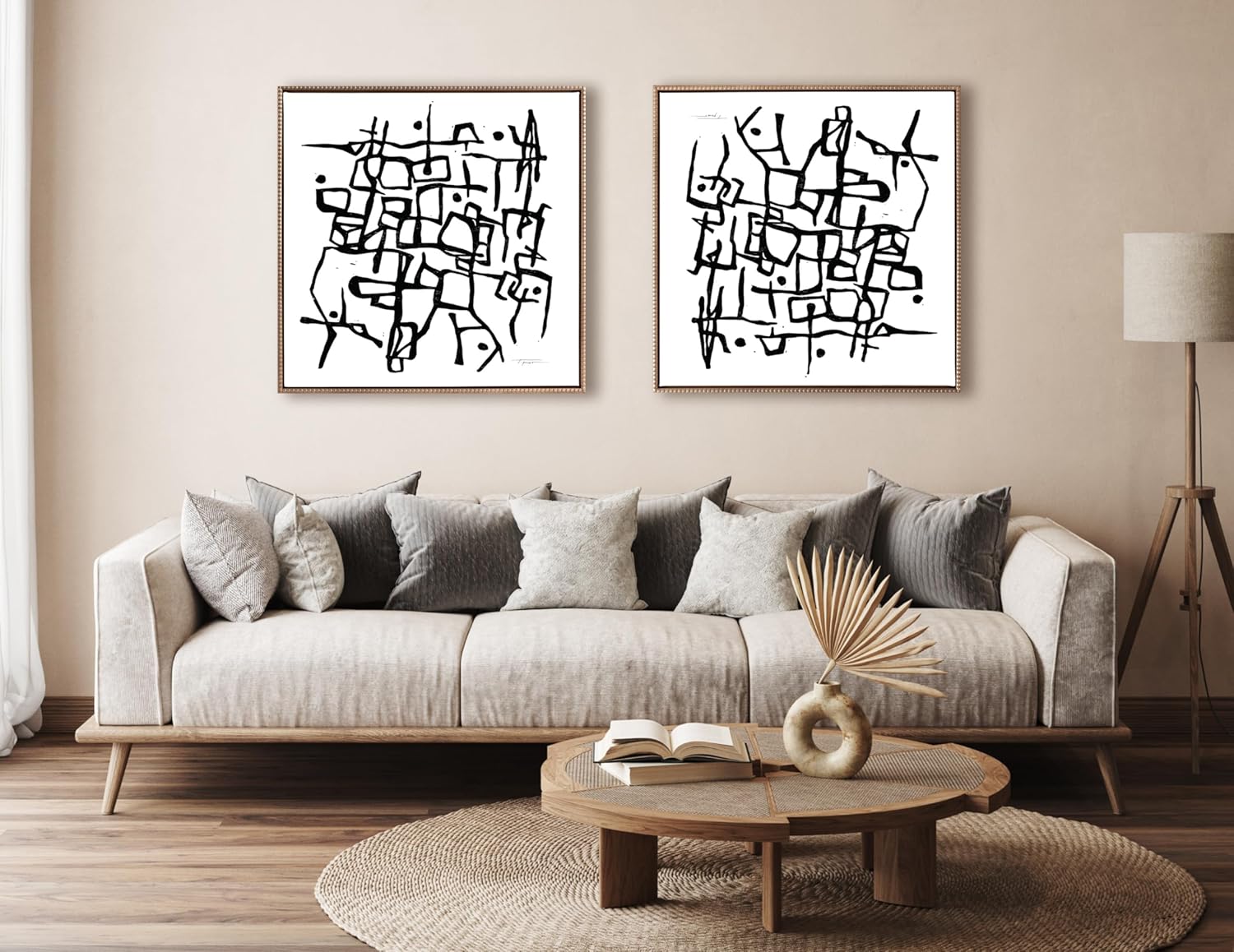 Kate and Laurel Sylvie Beaded Organic Lines Black and White Abstract Vintage Framed Canvas Wall Art by Statement Goods 30x30 Gold Black and White Abstract Art for Wall