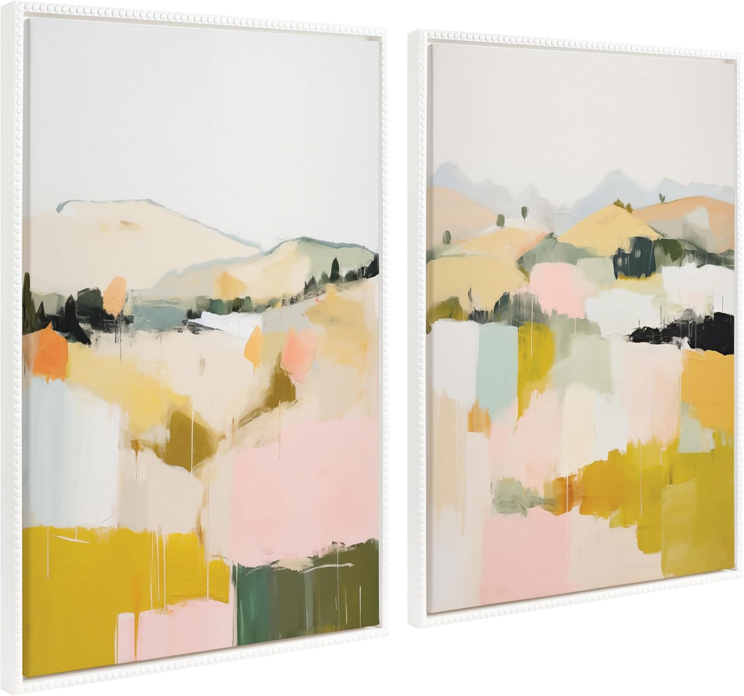 Kate and Laurel Sylvie Beaded Quaint Vista II and III Vintage Framed Canvas Wall Art Set by Amy Lighthall 2 Piece Set 23x33 White Modern Abstract Landscape Art for Wall