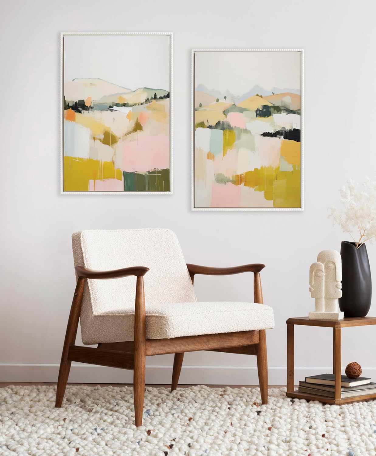 Kate and Laurel Sylvie Beaded Quaint Vista II and III Vintage Framed Canvas Wall Art Set by Amy Lighthall 2 Piece Set 23x33 White Modern Abstract Landscape Art for Wall