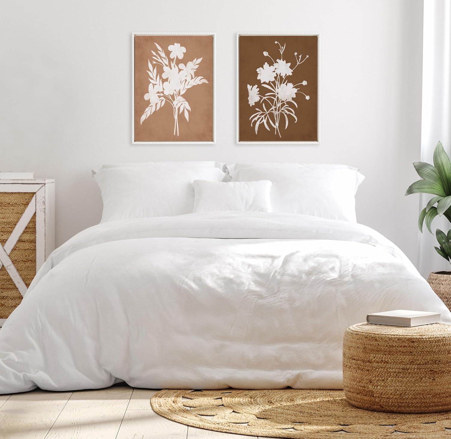 Kate and Laurel Sylvie Beaded Spring Floral Silhouette 2 Clay White and Spring Floral Silhouette 11 Bark White Vintage Framed Canvas Wall Art Set by Heather Dutton 2 Piece Set 18x24 White Flower Art