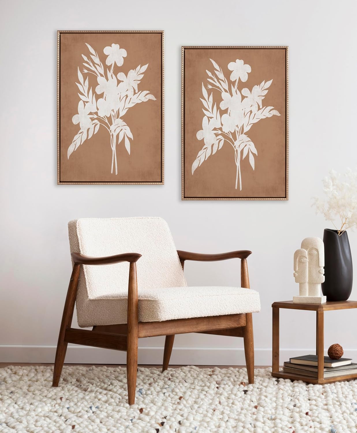 Kate and Laurel Sylvie Beaded Spring Floral Silhouette 2 Clay White and Spring Floral Silhouette 11 Bark White Vintage Framed Canvas Wall Art Set by Heather Dutton 2 Piece Set 23x33 Gold Flower Art
