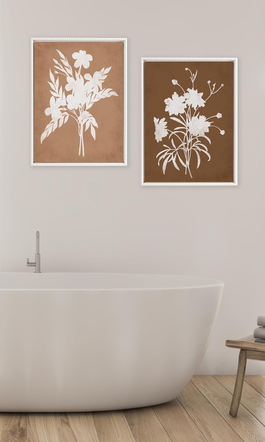Kate and Laurel Sylvie Beaded Spring Floral Silhouette 2 Clay White and Spring Floral Silhouette 11 Bark White Vintage Framed Canvas Wall Art Set by Heather Dutton 2 Piece Set 18x24 White Flower Art