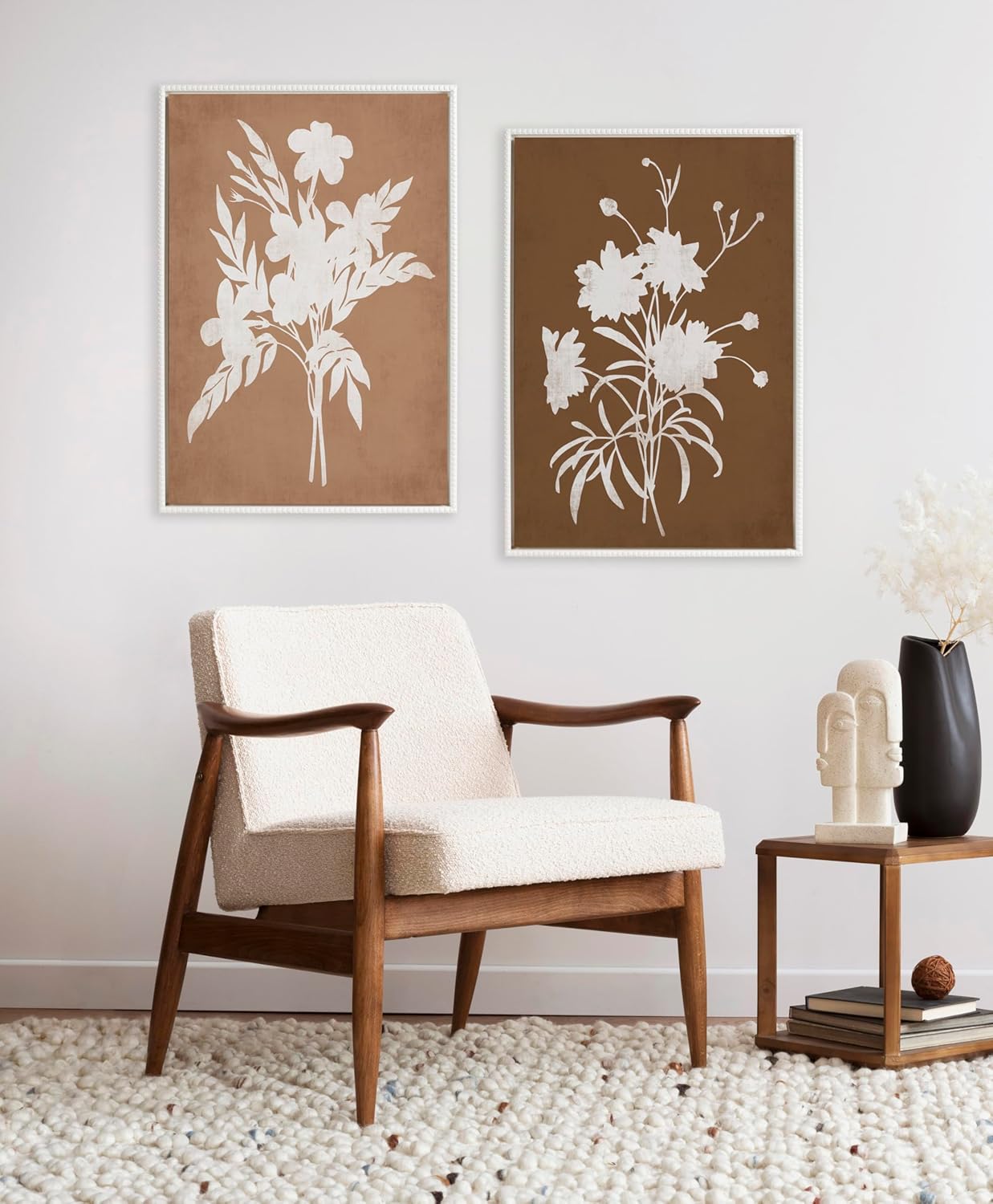 Kate and Laurel Sylvie Beaded Spring Floral Silhouette 2 Clay White and Spring Floral Silhouette 11 Bark White Vintage Framed Canvas Wall Art Set by Heather Dutton 2 Piece Set 23x33 White Flower Art