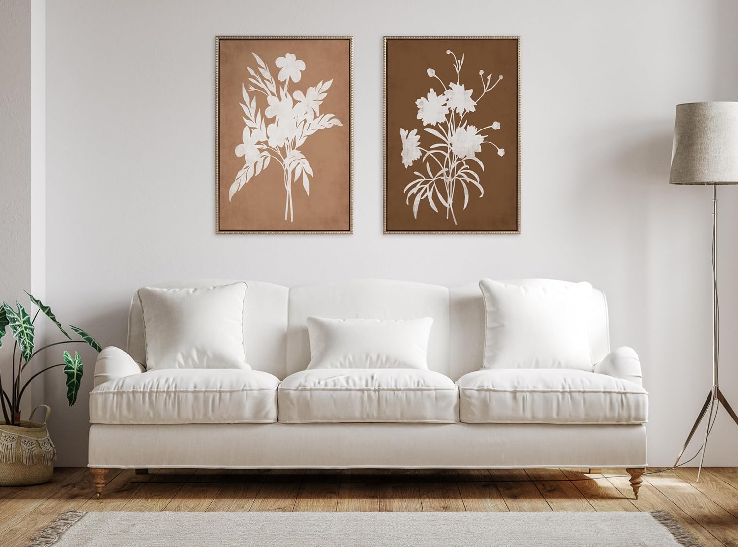 Kate and Laurel Sylvie Beaded Spring Floral Silhouette 2 Clay White and Spring Floral Silhouette 11 Bark White Vintage Framed Canvas Wall Art Set by Heather Dutton 2 Piece Set 23x33 Gold Flower Art