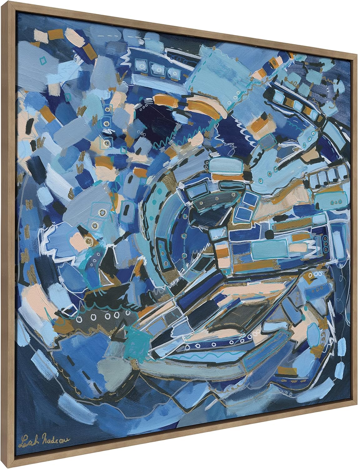 Kate and Laurel Sylvie Blue Dream Framed Canvas Wall Art by Leah Nadeau 30x30 Gold Decorative Abstract Art Print for WallGold