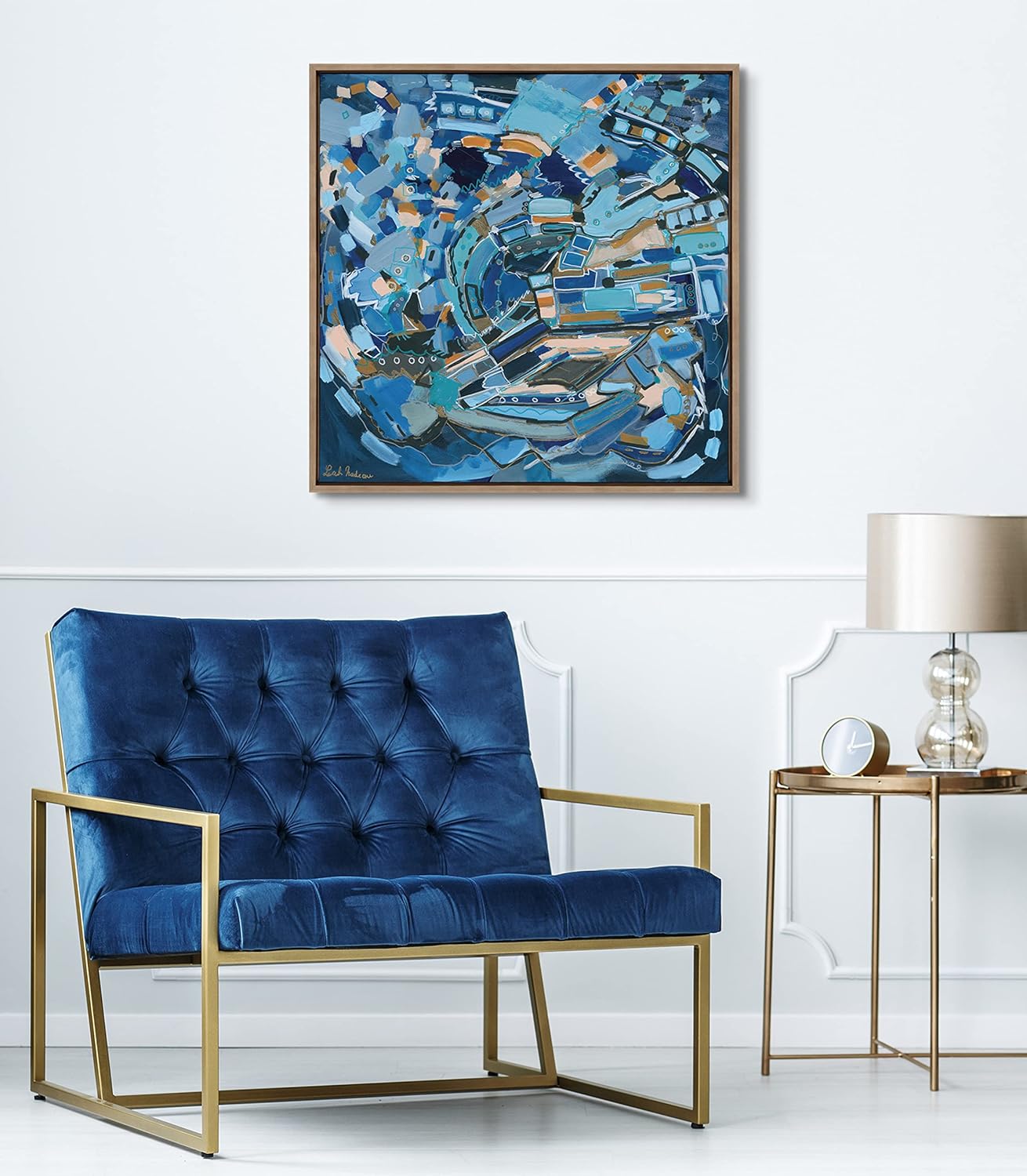 Kate and Laurel Sylvie Blue Dream Framed Canvas Wall Art by Leah Nadeau 30x30 Gold Decorative Abstract Art Print for WallGold