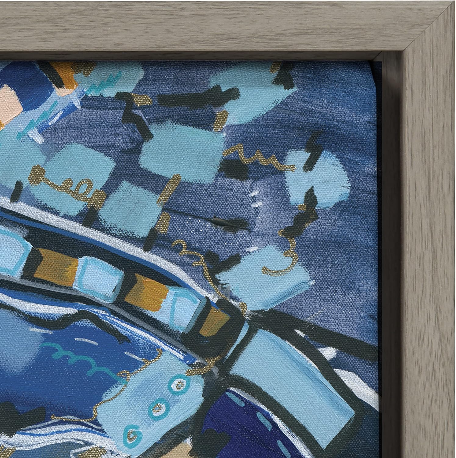Kate and Laurel Sylvie Blue Dream Framed Canvas Wall Art by Leah Nadeau 30x30 Gold Decorative Abstract Art Print for WallGray