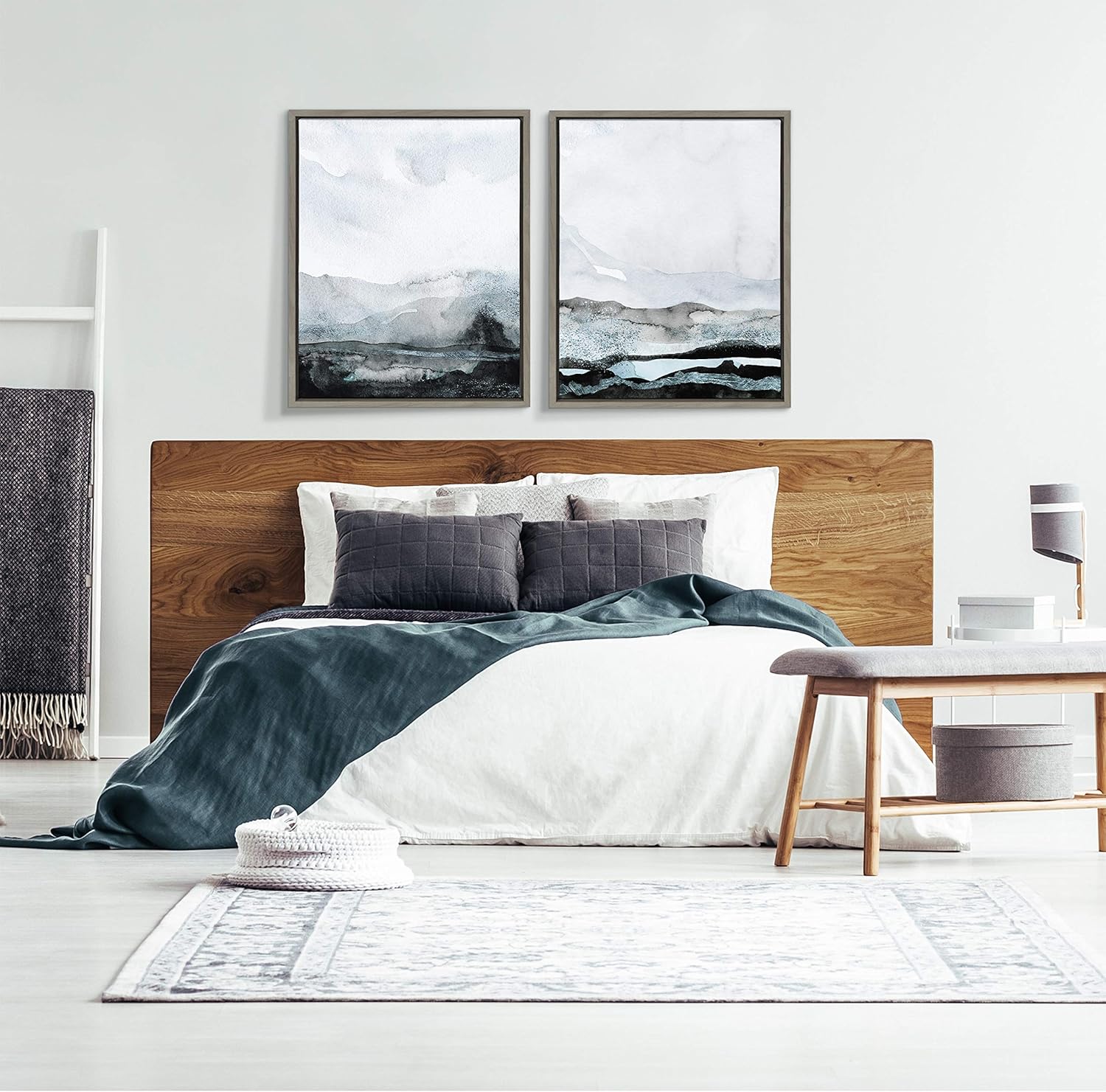Kate and Laurel Sylvie Blue Layers Framed Canvas Wall Art Set by Maja Mitrovic of Makes My Day Happy 2 Piece 18x24 Gray Coastal Beach Art for WallGrey