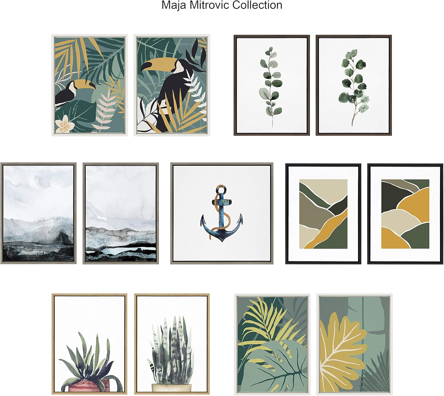 Kate and Laurel Sylvie Blue Layers Framed Canvas Wall Art Set by Maja Mitrovic of Makes My Day Happy 2 Piece 18x24 Gray Coastal Beach Art for WallGrey