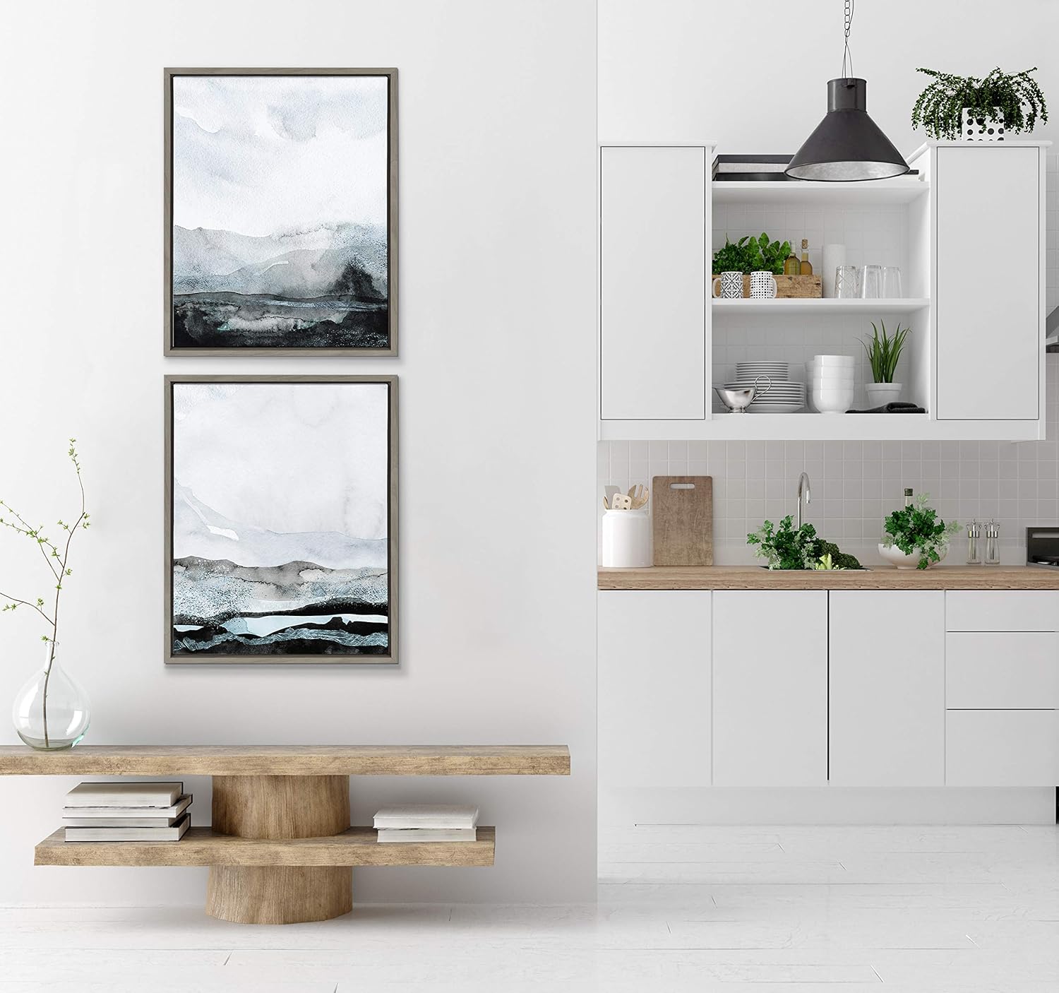Kate and Laurel Sylvie Blue Layers Framed Canvas Wall Art Set by Maja Mitrovic of Makes My Day Happy 2 Piece 18x24 Gray Coastal Beach Art for WallGrey