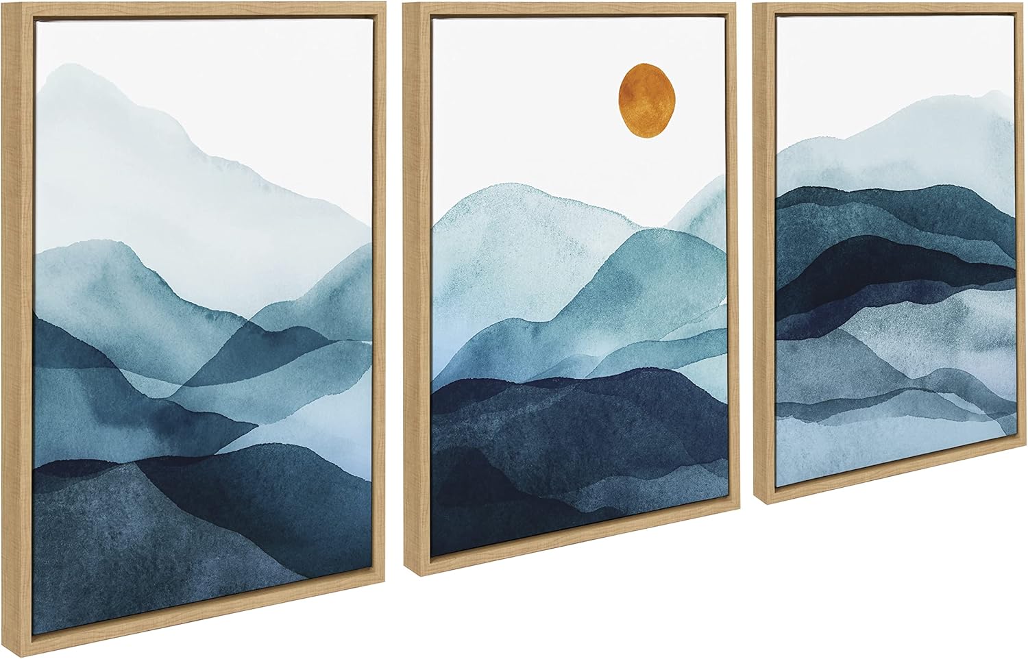 Kate and Laurel Sylvie Blue Mountain Range Framed Canvas Wall Art Set by Amy Lighthall Set of 3 18x24 Natural Decorative Landscape Art for Wall