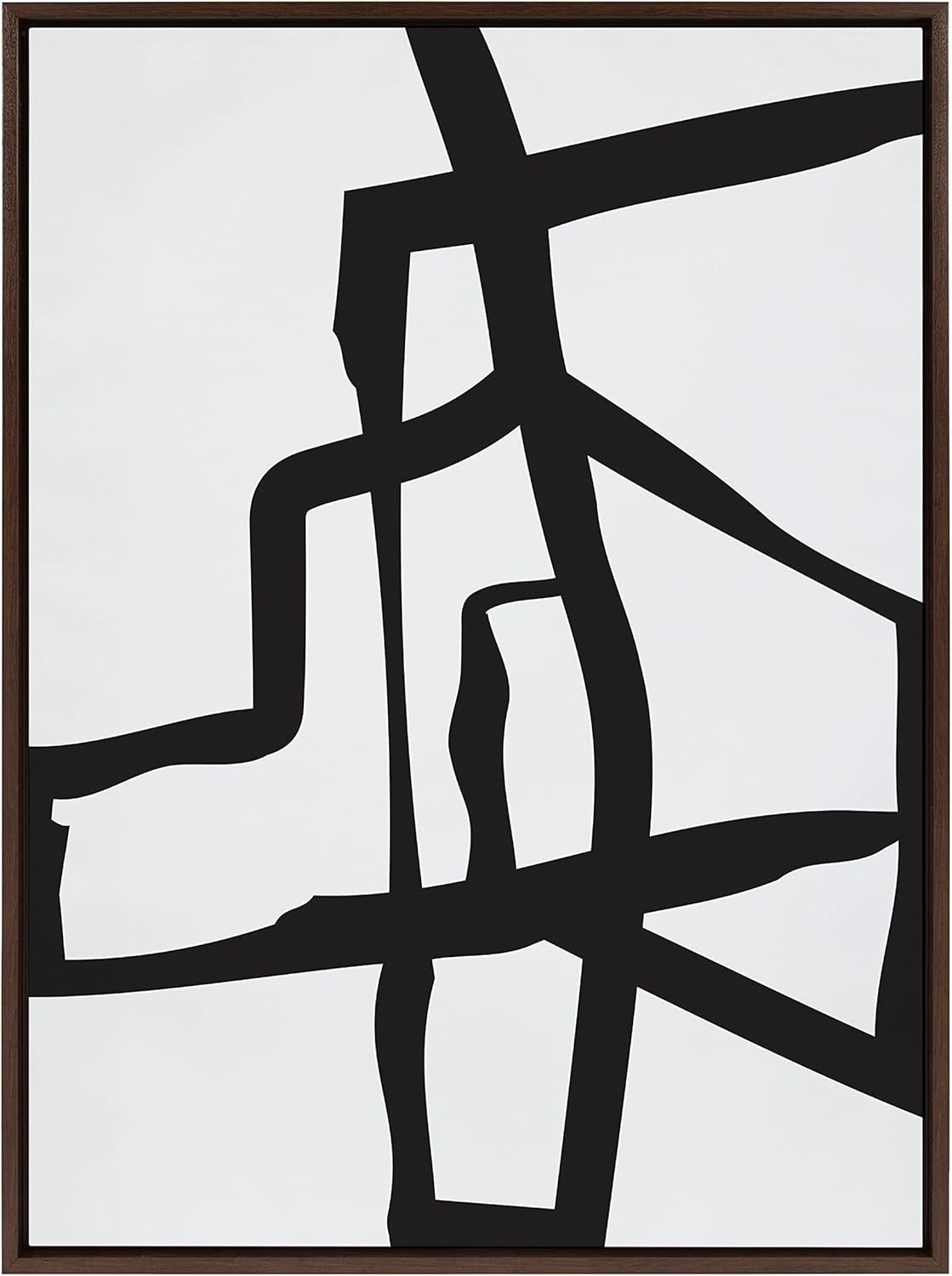 Kate and Laurel Sylvie Bold Sophisticated Abstract Black Stroke Framed Canvas Wall Art by The Creative Bunch Studio 28x38 Natural Contemporary Brushtrokes Modern Art for WallBrown