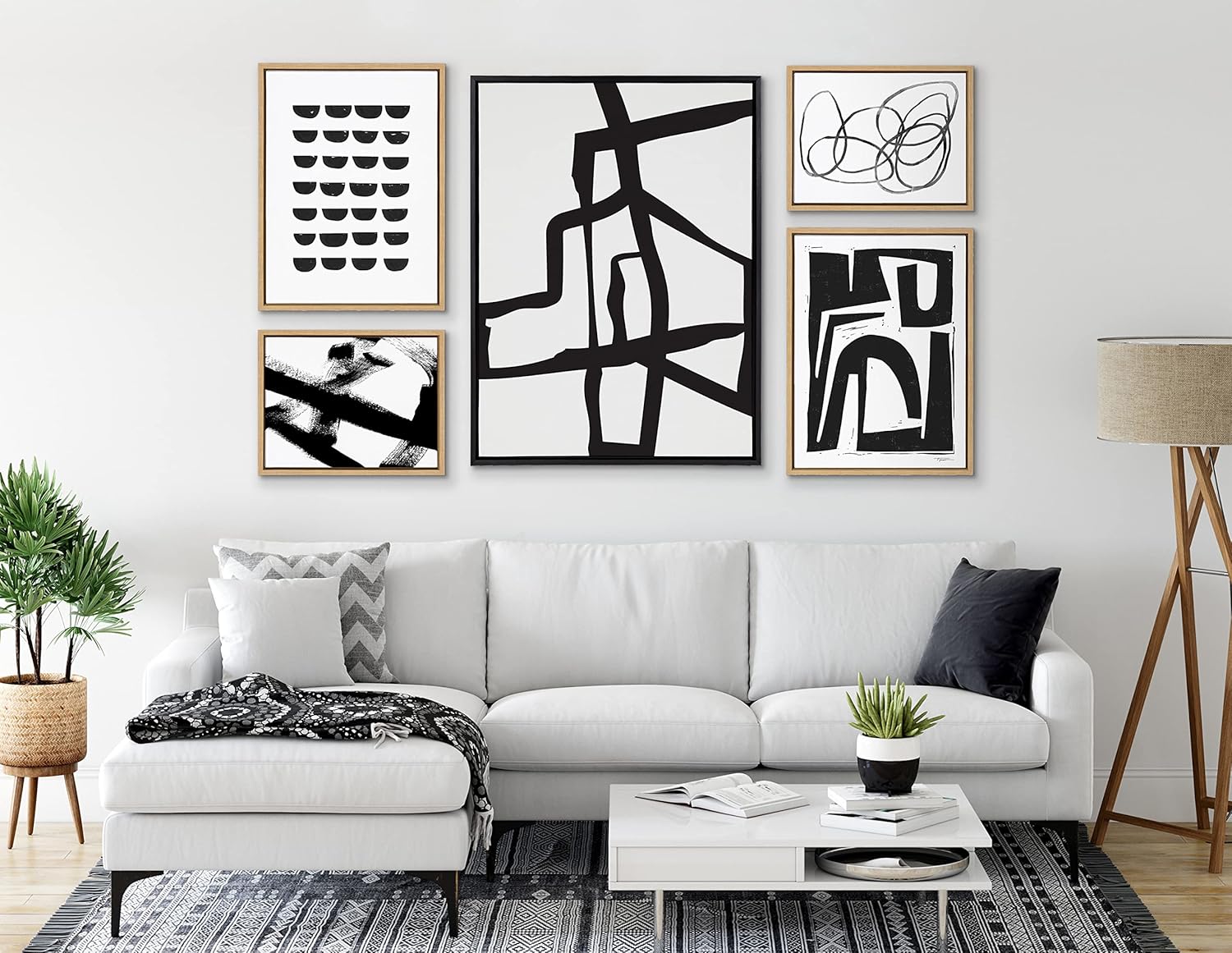 Kate and Laurel Sylvie Bold Sophisticated Abstract Black Stroke Framed Canvas Wall Art by The Creative Bunch Studio 28x38 Natural Contemporary Brushtrokes Modern Art for WallBlack
