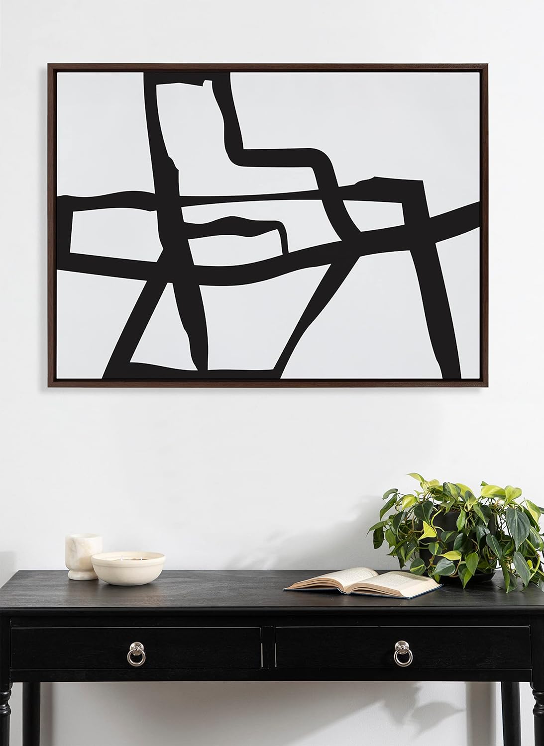 Kate and Laurel Sylvie Bold Sophisticated Abstract Black Stroke Framed Canvas Wall Art by The Creative Bunch Studio 28x38 Natural Contemporary Brushtrokes Modern Art for WallBrown