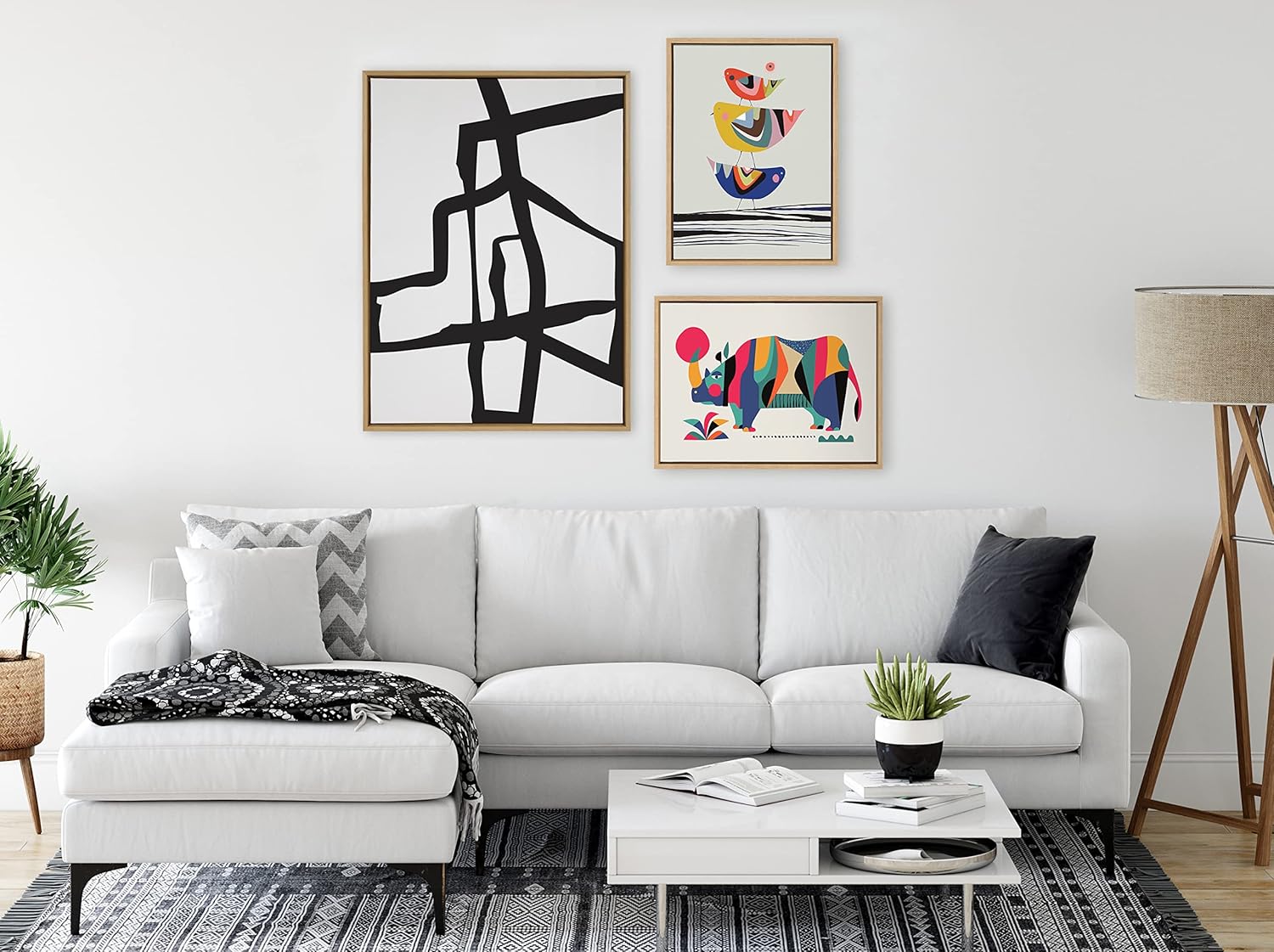 Kate and Laurel Sylvie Bold Sophisticated Abstract Black Stroke Framed Canvas Wall Art by The Creative Bunch Studio 28x38 Natural Contemporary Brushtrokes Modern Art for WallNatural
