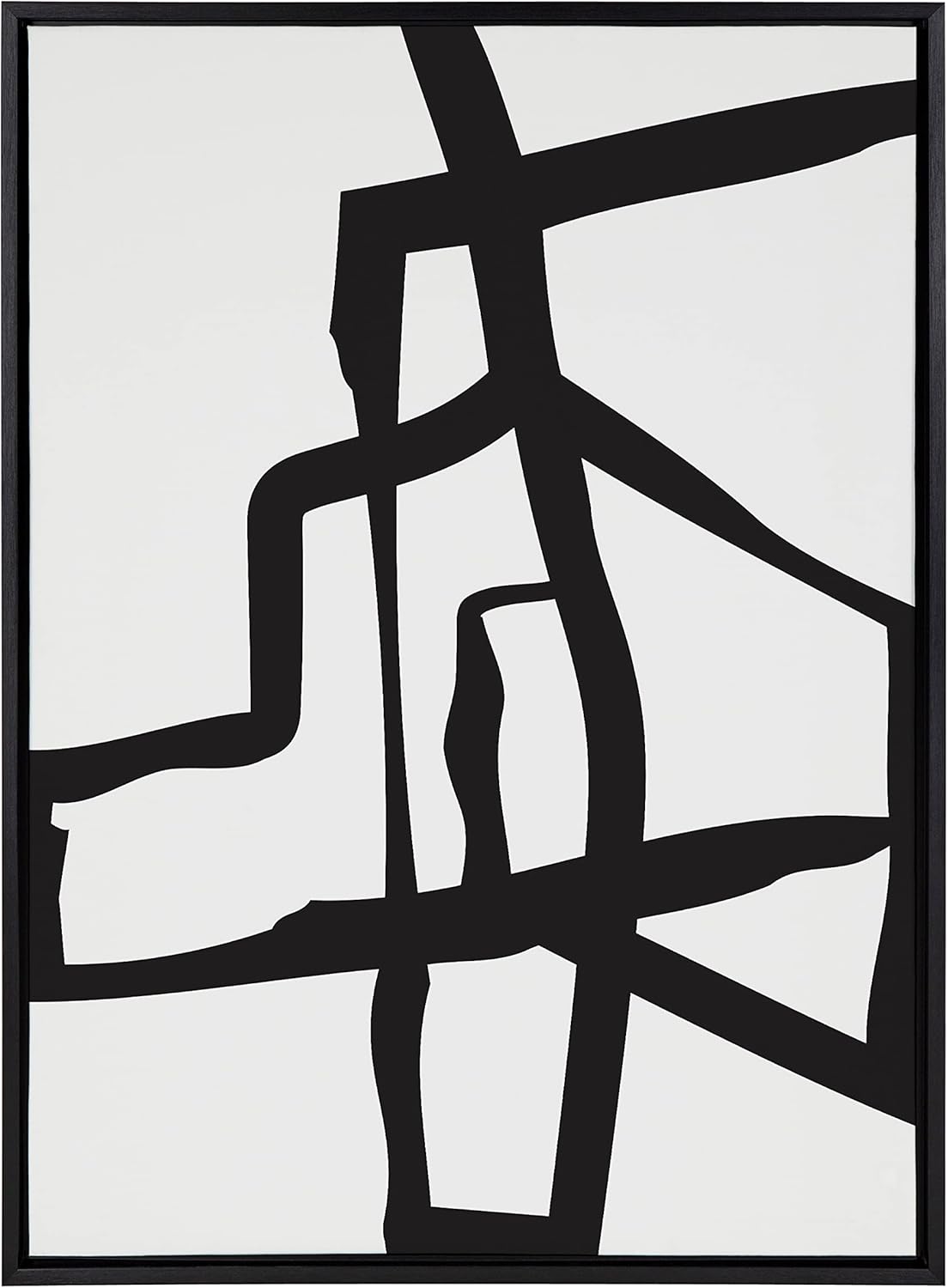 Kate and Laurel Sylvie Bold Sophisticated Abstract Black Stroke Framed Canvas Wall Art by The Creative Bunch Studio 28x38 Natural Contemporary Brushtrokes Modern Art for WallBlack