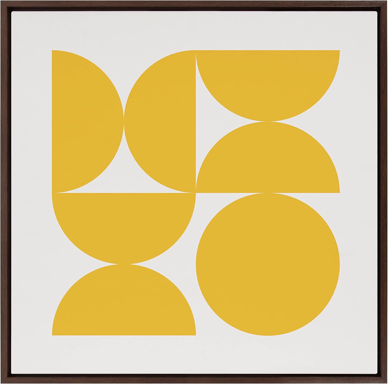 Kate and Laurel Sylvie Bold Vintage Geometric Sunshine Yellow Framed Canvas Wall Art by The Creative Bunch Studio 30x30 Brown MidCentury Modern Design Wall ArtBrown