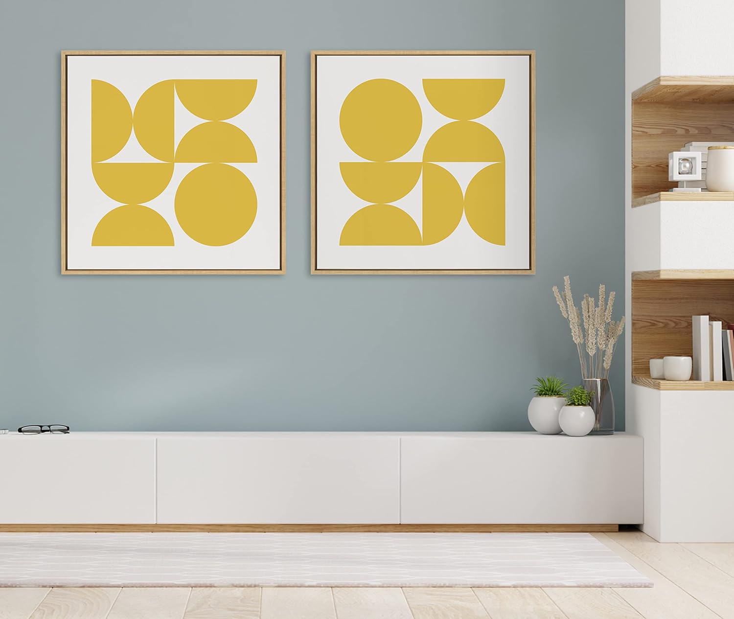 Kate and Laurel Sylvie Bold Vintage Geometric Sunshine Yellow Framed Canvas Wall Art by The Creative Bunch Studio 30x30 Brown MidCentury Modern Design Wall ArtNatural