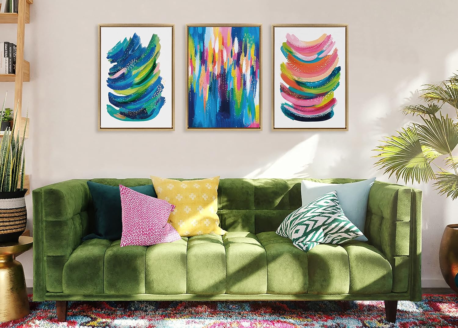 Kate and Laurel Sylvie Bright Abstract Framed Canvas Wall Art by Jessi Raulet of Ettavee 18x24 Natural Modern Colorful Brushstrokes Art for Wall