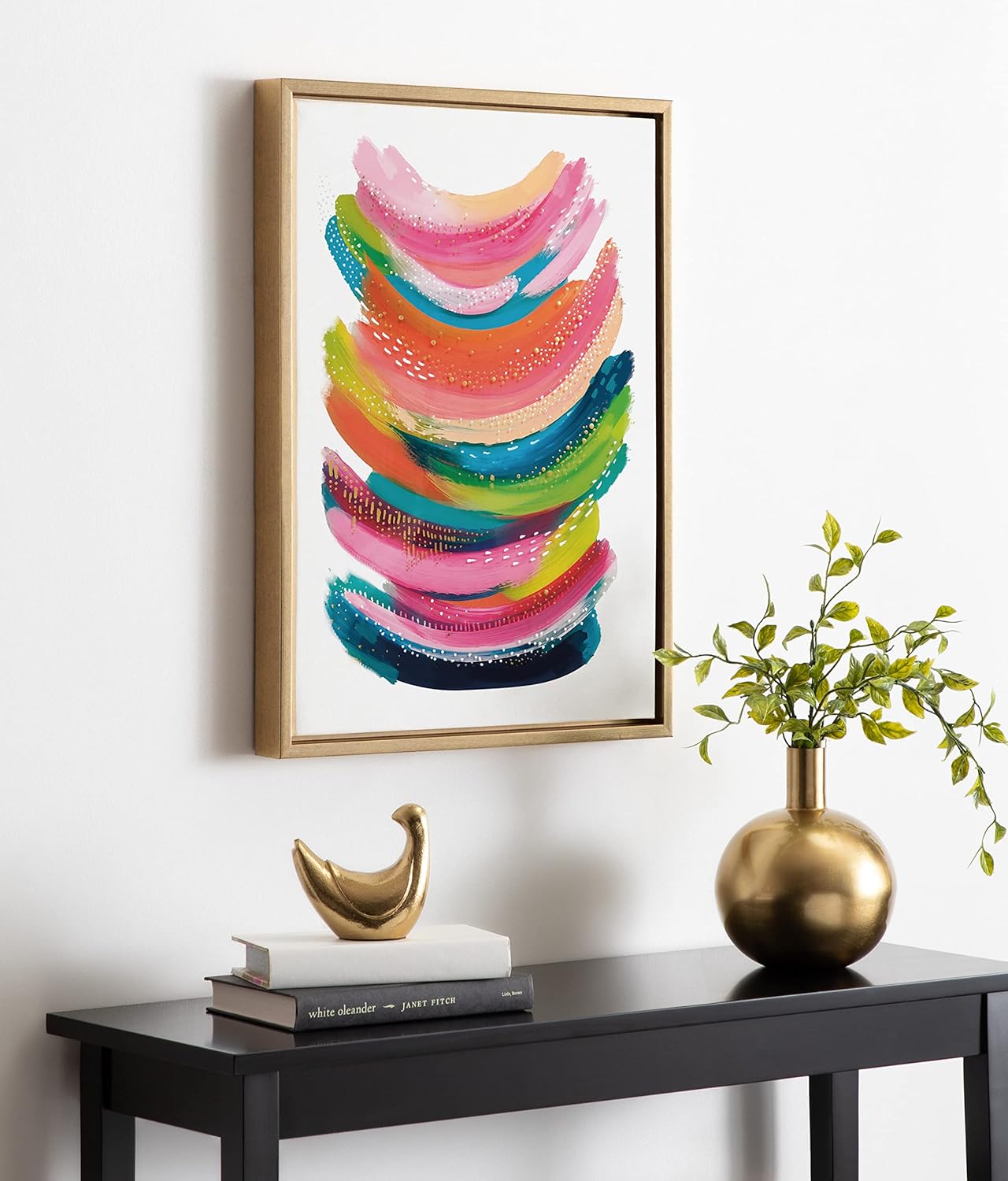 Kate and Laurel Sylvie Bright Abstract Framed Canvas Wall Art by Jessi Raulet of Ettavee 18x24 Natural Modern Colorful Brushstrokes Art for Wall