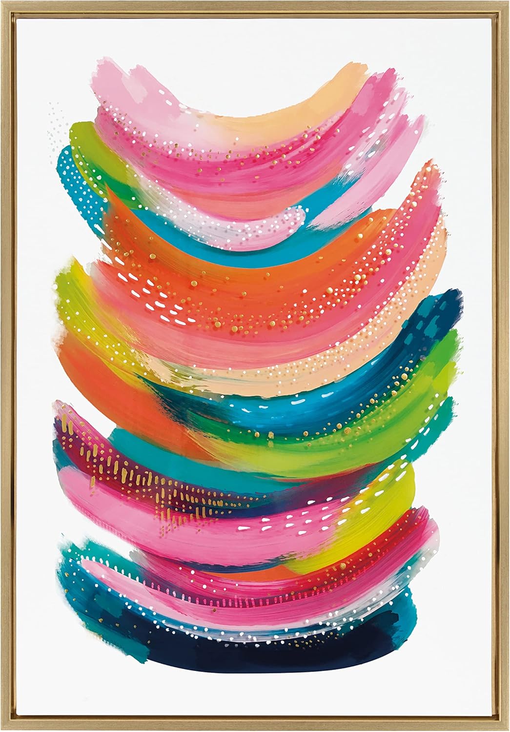 Kate and Laurel Sylvie Bright Abstract Framed Canvas Wall Art by Jessi Raulet of Ettavee 18x40 Gray Modern Colorful Brushstrokes Art for WallGold