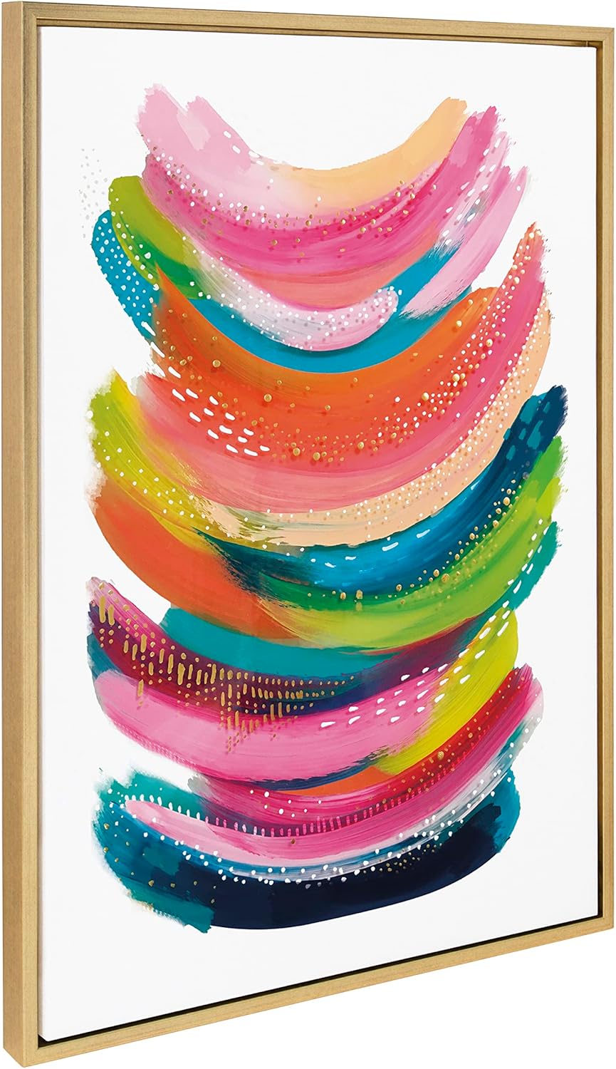 Kate and Laurel Sylvie Bright Abstract Framed Canvas Wall Art by Jessi Raulet of Ettavee 18x40 Gray Modern Colorful Brushstrokes Art for WallGold