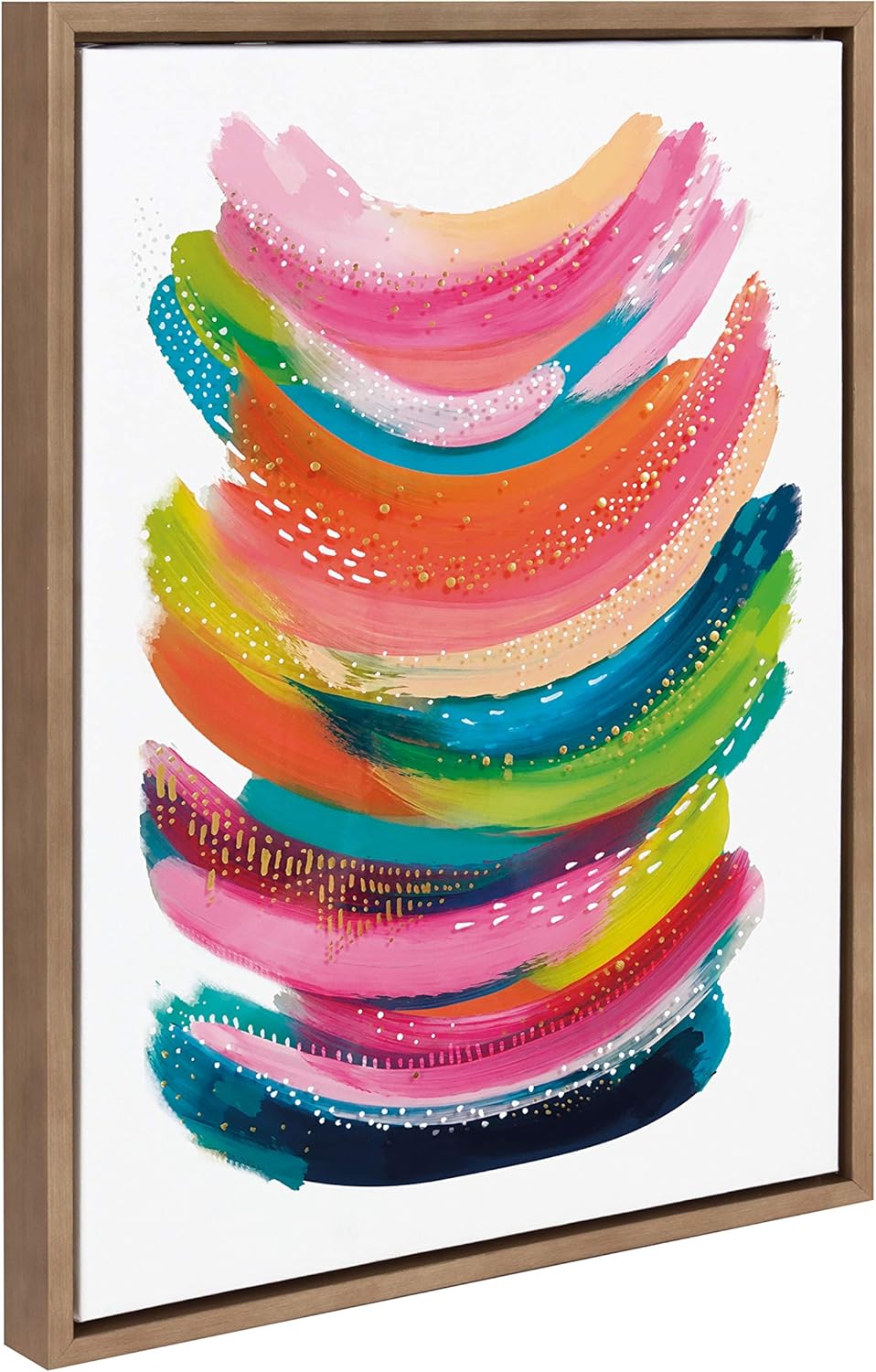 Kate and Laurel Sylvie Bright Abstract Framed Canvas Wall Art by Jessi Raulet of Ettavee 18x40 Gray Modern Colorful Brushstrokes Art for WallGold