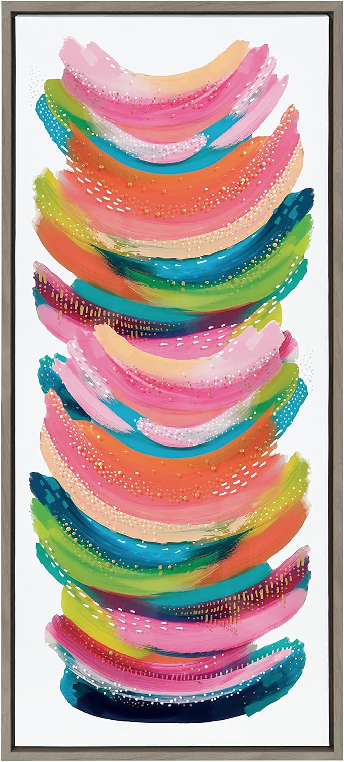 Kate and Laurel Sylvie Bright Abstract Framed Canvas Wall Art by Jessi Raulet of Ettavee 18x40 Gray Modern Colorful Brushstrokes Art for WallGray