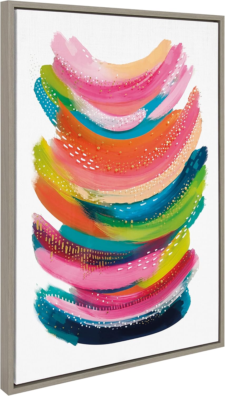 Kate and Laurel Sylvie Bright Abstract Framed Canvas Wall Art by Jessi Raulet of Ettavee 18x40 Gray Modern Colorful Brushstrokes Art for WallGray