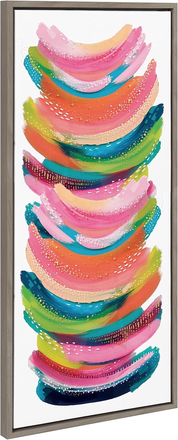 Kate and Laurel Sylvie Bright Abstract Framed Canvas Wall Art by Jessi Raulet of Ettavee 18x40 Gray Modern Colorful Brushstrokes Art for WallGray