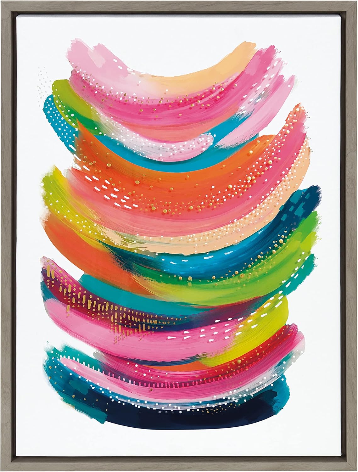 Kate and Laurel Sylvie Bright Abstract Framed Canvas Wall Art by Jessi Raulet of Ettavee 18x40 Gray Modern Colorful Brushstrokes Art for WallGray
