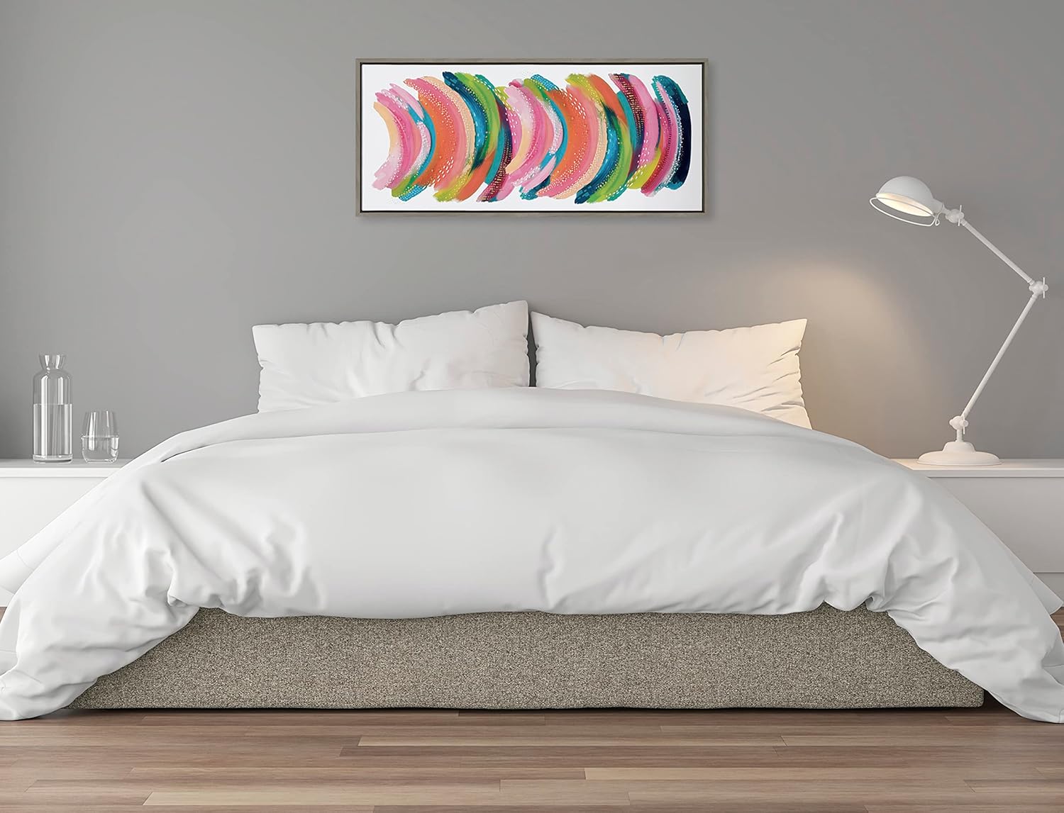 Kate and Laurel Sylvie Bright Abstract Framed Canvas Wall Art by Jessi Raulet of Ettavee 18x40 Gray Modern Colorful Brushstrokes Art for WallGray
