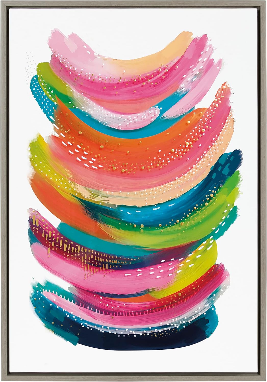 Kate and Laurel Sylvie Bright Abstract Framed Canvas Wall Art by Jessi Raulet of Ettavee 18x40 Gray Modern Colorful Brushstrokes Art for WallGray