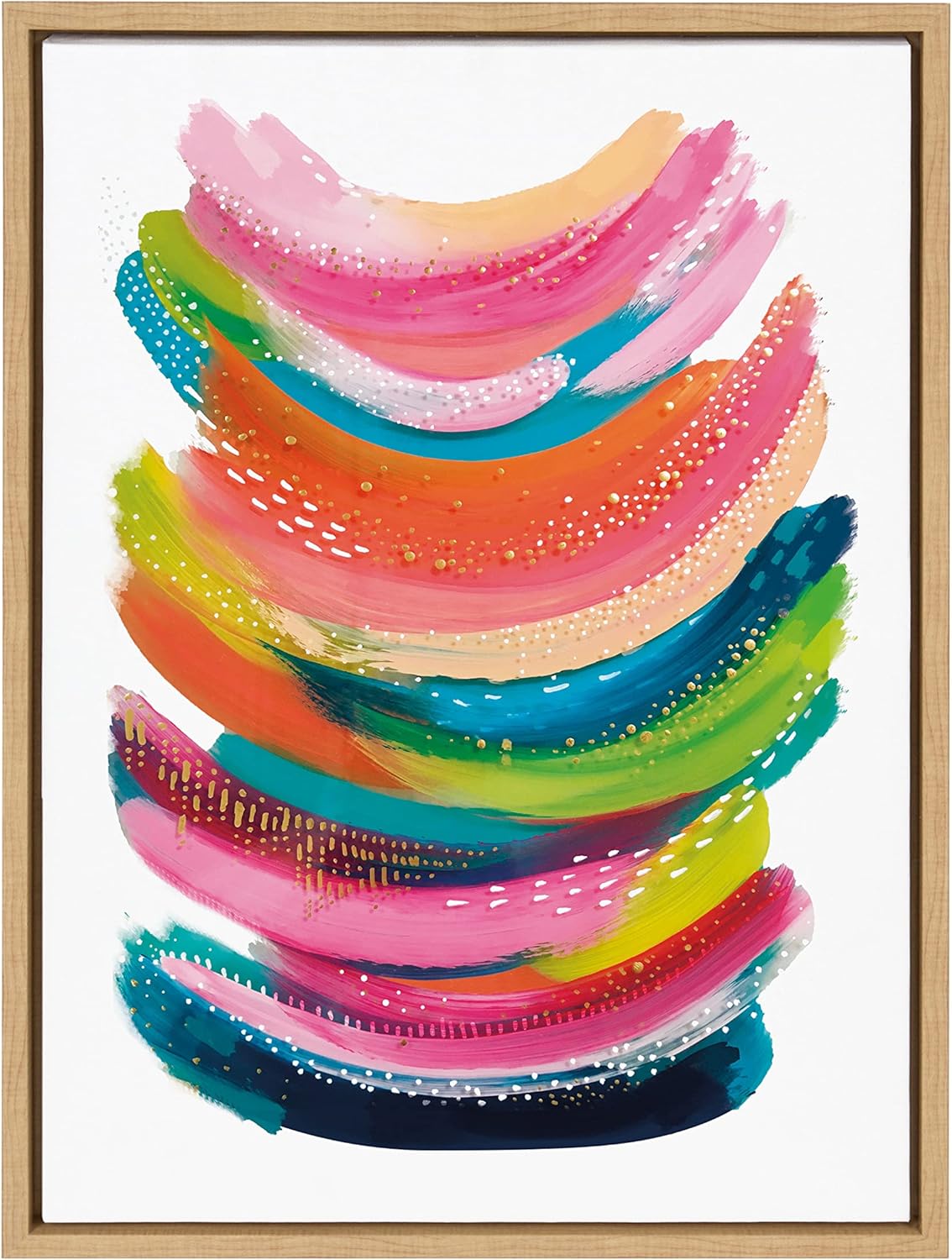 Kate and Laurel Sylvie Bright Abstract Framed Canvas Wall Art by Jessi Raulet of Ettavee 18x40 Gray Modern Colorful Brushstrokes Art for WallNatural