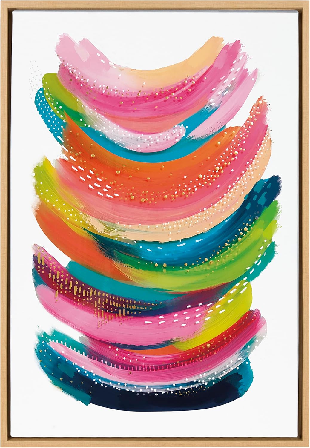 Kate and Laurel Sylvie Bright Abstract Framed Canvas Wall Art by Jessi Raulet of Ettavee 18x40 Gray Modern Colorful Brushstrokes Art for WallNatural