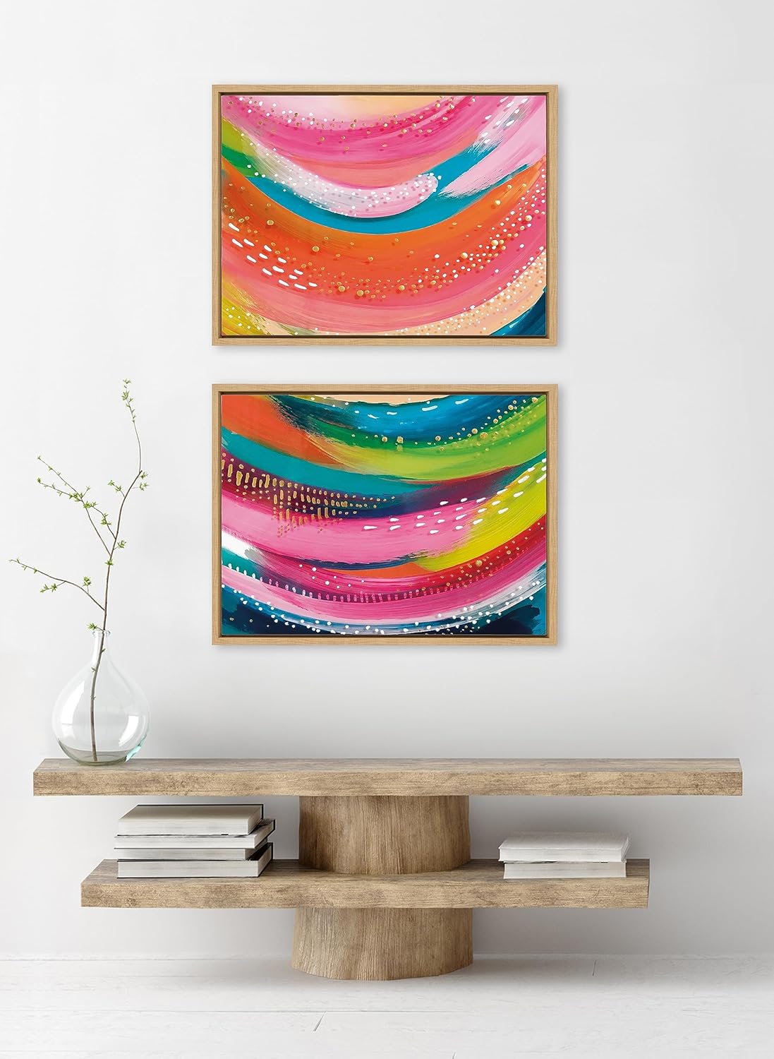 Kate and Laurel Sylvie Bright Abstract Left and Right Framed Canvas Wall Art Set by Jessi Raulet of Ettavee 2 Piece 23x33 Natural Colorful Abstract Brushstroke Art for WallNatural